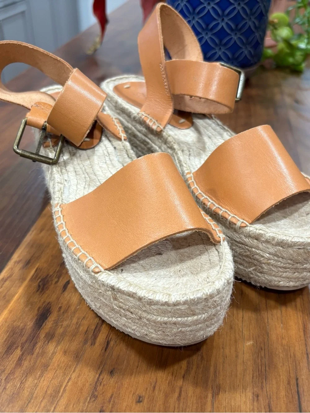 Soludos Minorca Leather Nude Tan Espadrille Platform Sandal 8 NEW